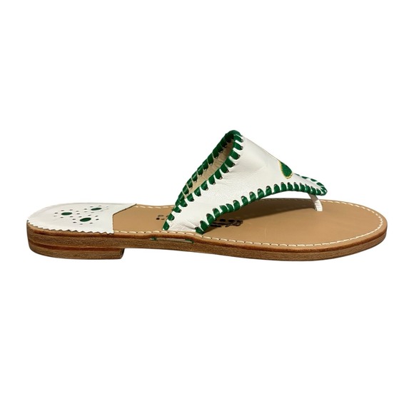 Palm Beach Sandals Womens Size 9 White Green Golf Flag Leather Thong - Picture 1 of 8
